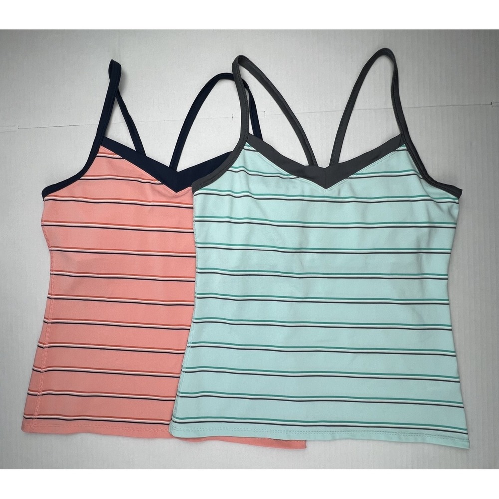 TEK GEAR Workout Tank Top BUNDLE Womens Size M Mint Aqua Coral Stripe Activewear